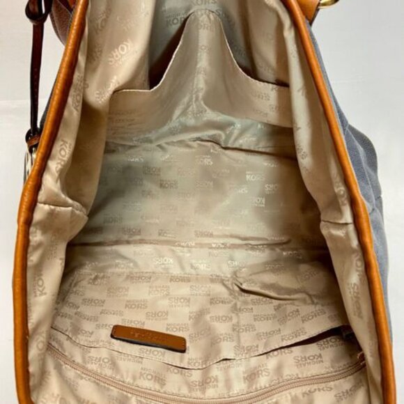 Michael Kors Canvas with Leather Trim Oversized Tote Denim & Brown Rare GUC - Picture 12 of 15